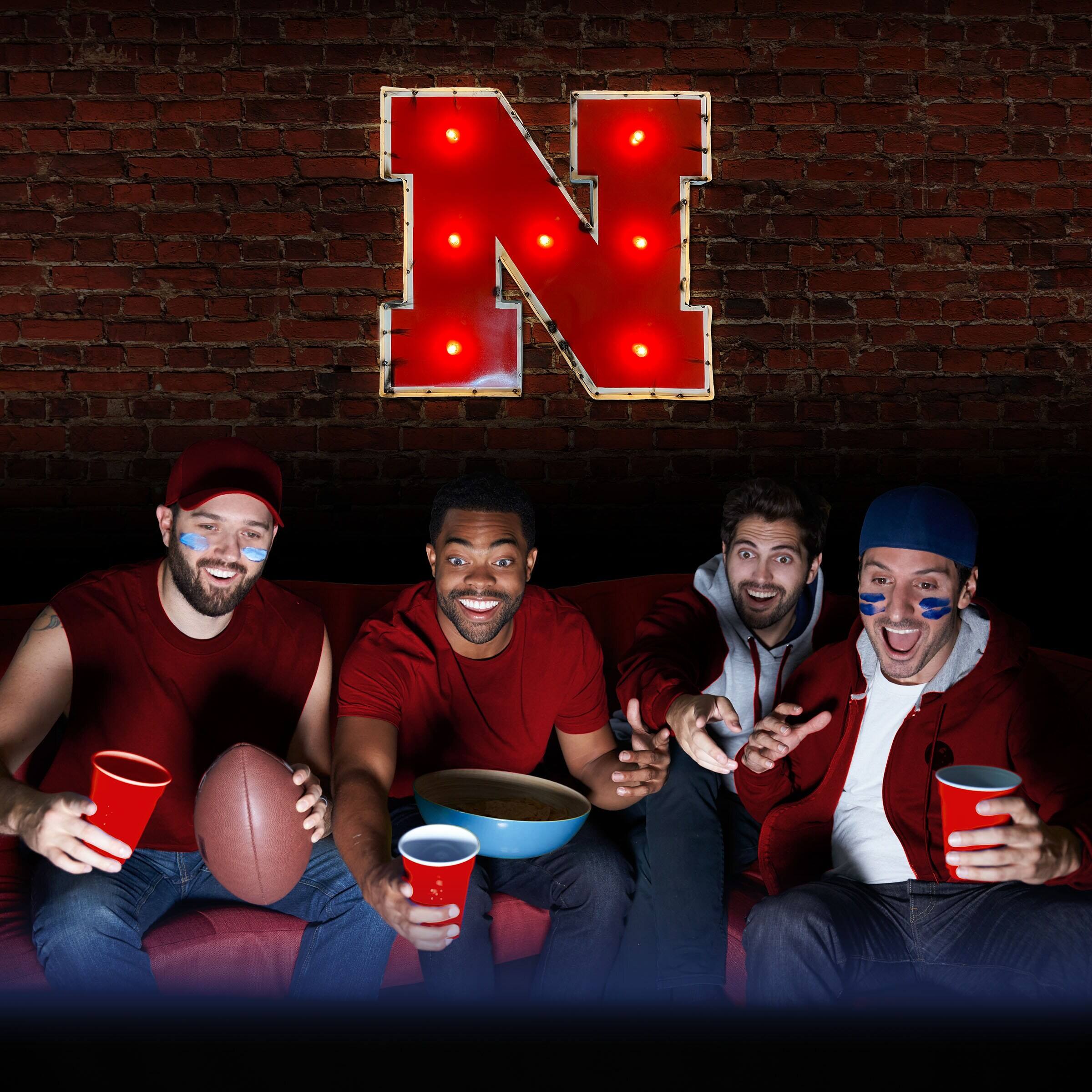 Alt View 2. Imperial - Nebraska Huskers Logo Lighted Recycled Metal Sign - Multicolor.