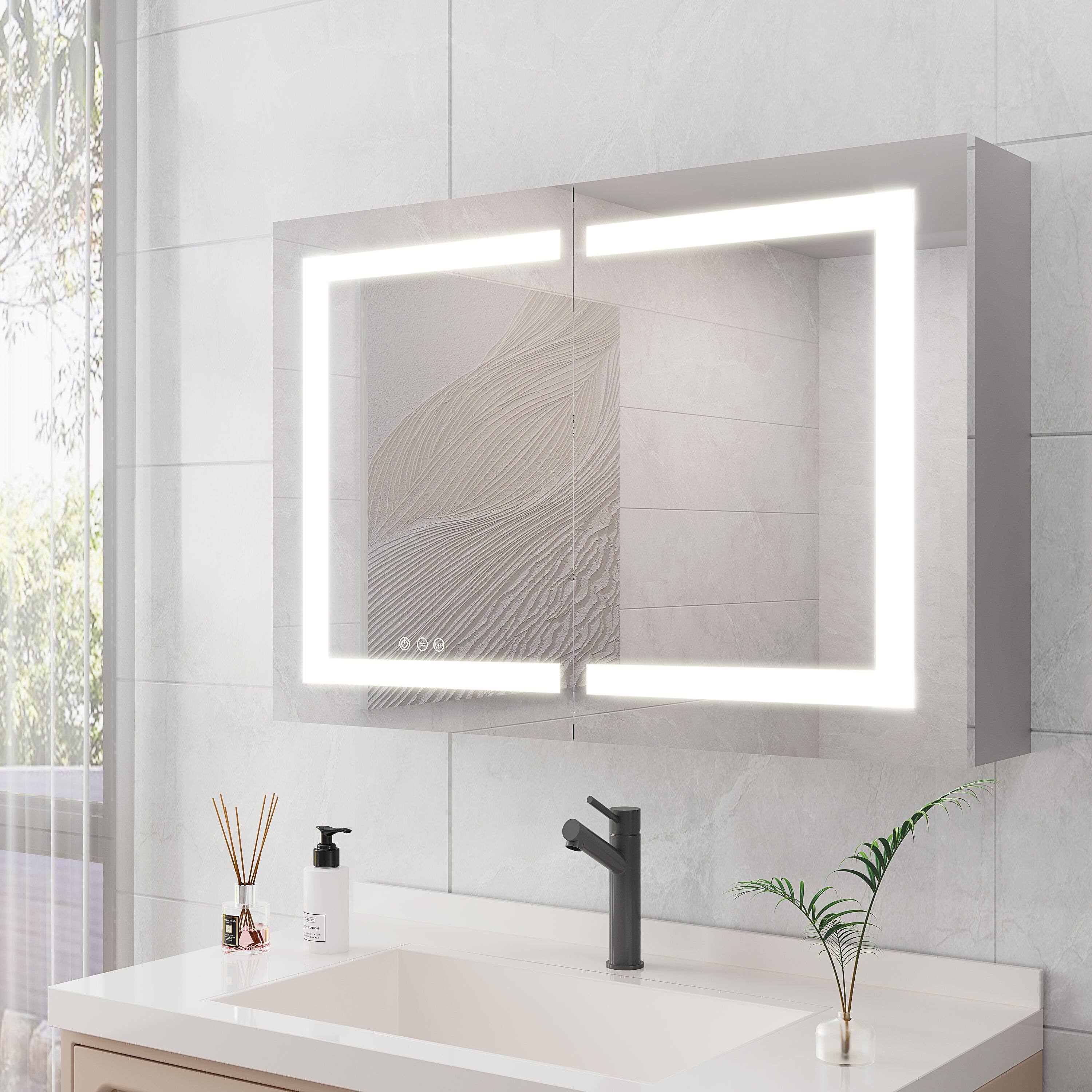 Alt View 2. Boyel Living - Bathroom Medicine Cabinet with LED Mirror Lights 36x24 Inch Double Door Wall Mount with Defogger - Silver.