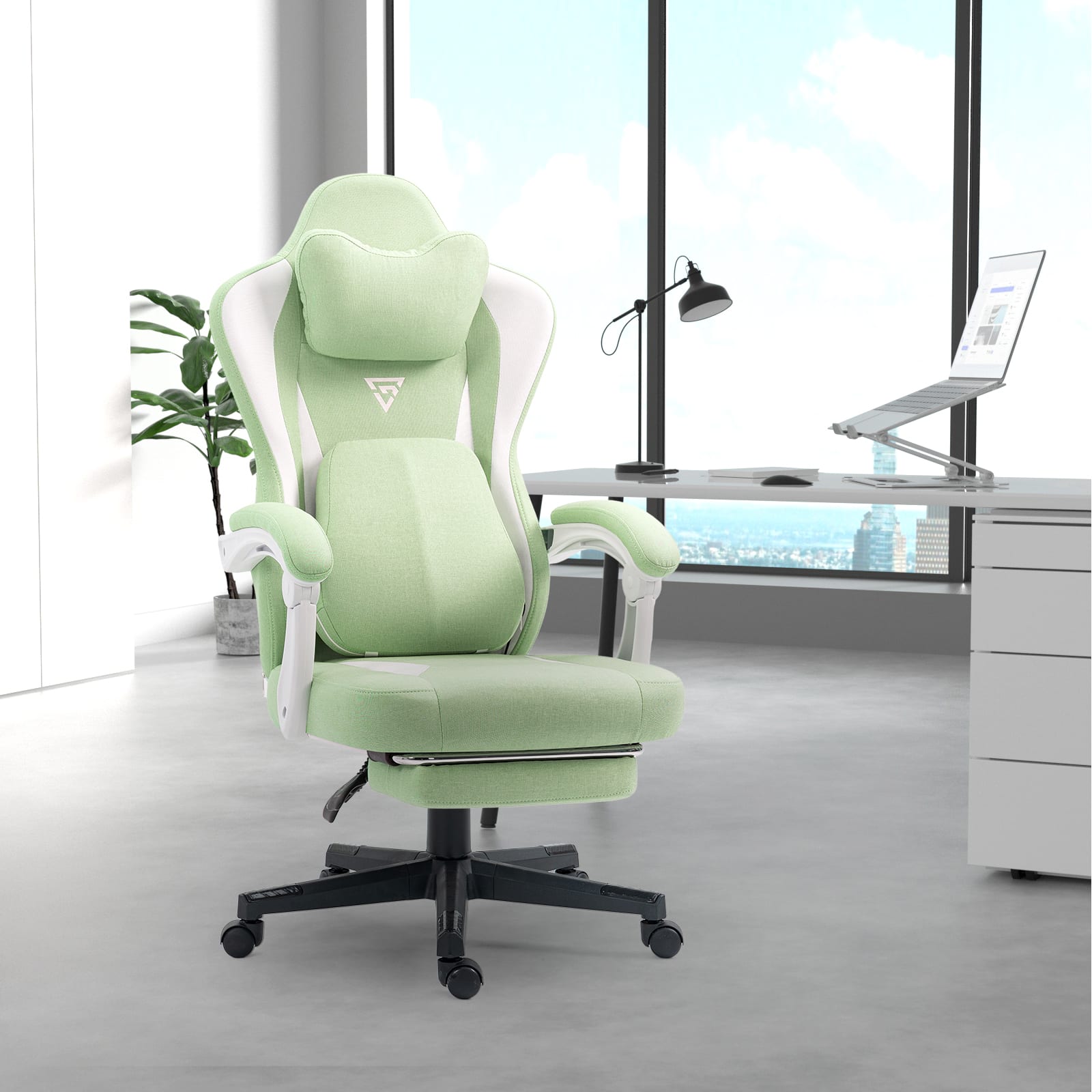 Akoasm - Ergonomic Gaming Chair Computer Chair with Heating Massage for Adult Height Adjustable Swivel Seat and Headrest - Green