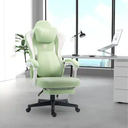 Front. PexFix - Heated Massage Gaming Chair, Ergonomic PC Chair with Pocket Spring Cushion, Footrest & 330lbs Capacity - Green.