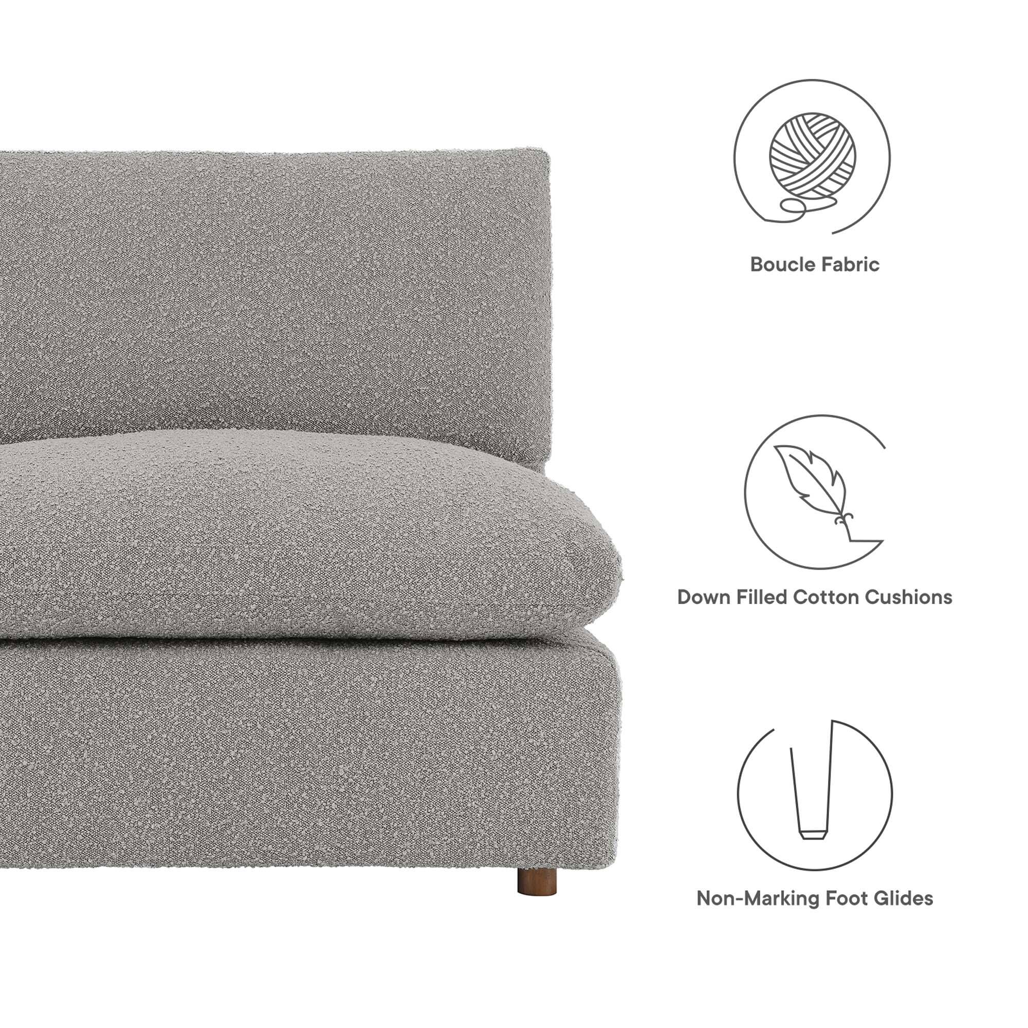 Boucle Fabric  
Down Filled Cotton Cushions  
Non-Marking Foot Glides