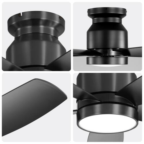 Alt View 1. LUCKY ONE - 42" Flush Mount Ceiling Fan with Light Remote 5 ABS Blades DC Motor - Black.