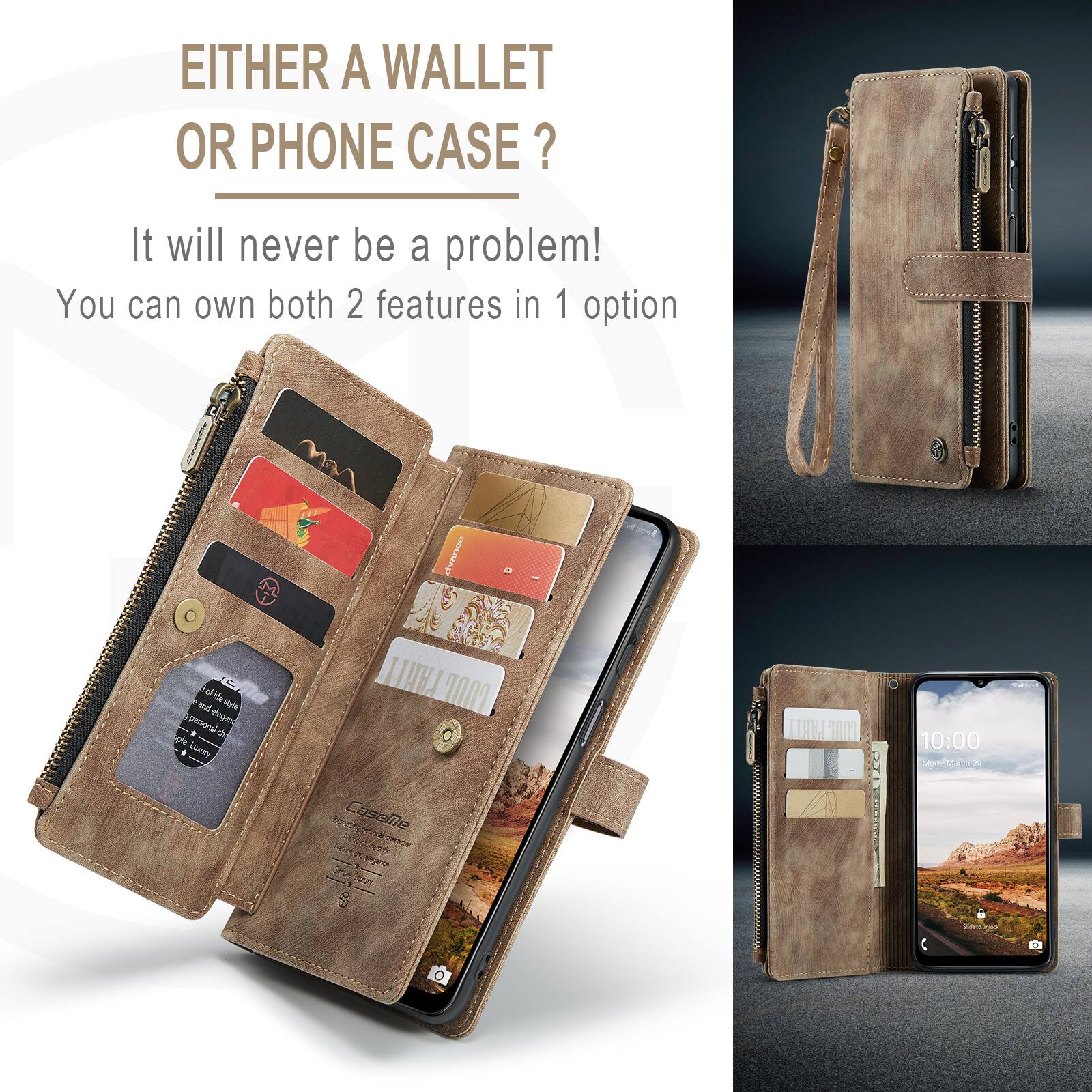 EITHER A WALLET OR PHONE CASE?  
It will never be a problem!  
You can own both 2 features in 1 option