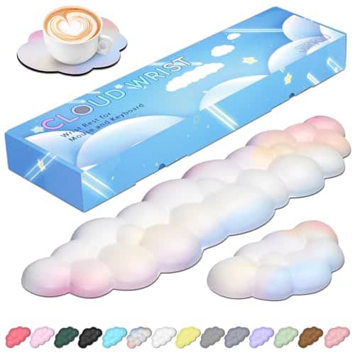 Earthley Blooms - Upgrade Leather Cloud Wrist Rest With Non-slip Pu Base Comfortable Memory Foam For Computer Laptop Gaming - 02rainbow