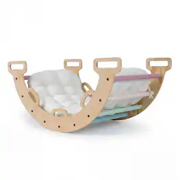 Costway - Wooden Rocking Climbing Arch with Cushion, 3-in-1 Montessori Kids Climber Rocker - Macaron