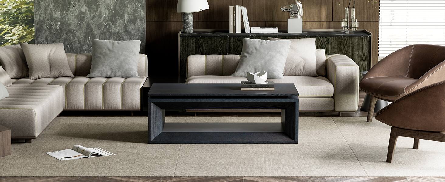 Alt View 6. Loheer - Loheer Black Lift Top Coffee Table with Storage Modern Rising Floating Tabletop Center Table - Black.