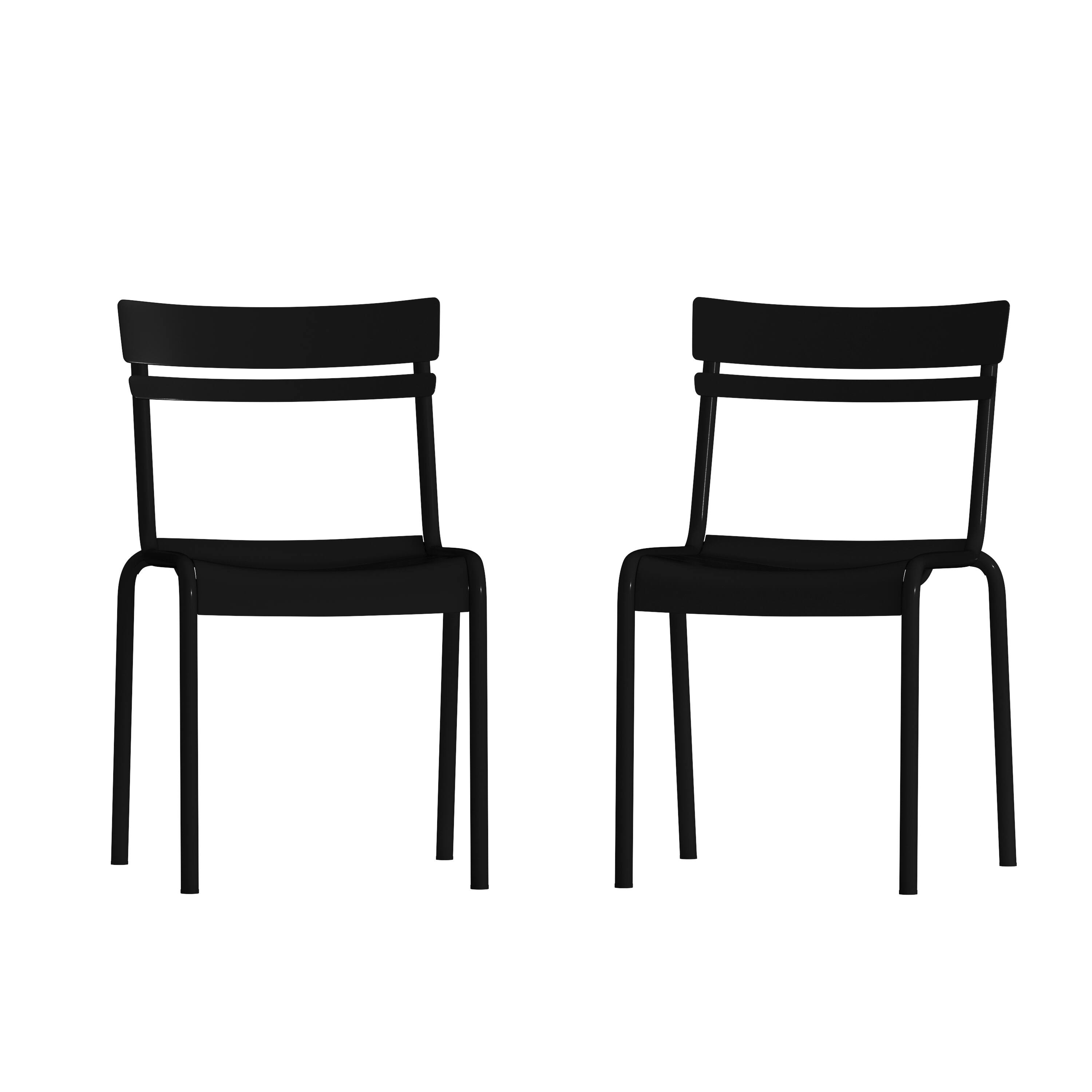 Front. Emma + Oliver - Rennes Armless Powder Coated Steel Stacking Dining Chair with 2 Slat Back for Indoor-Outdoor Use - Black.