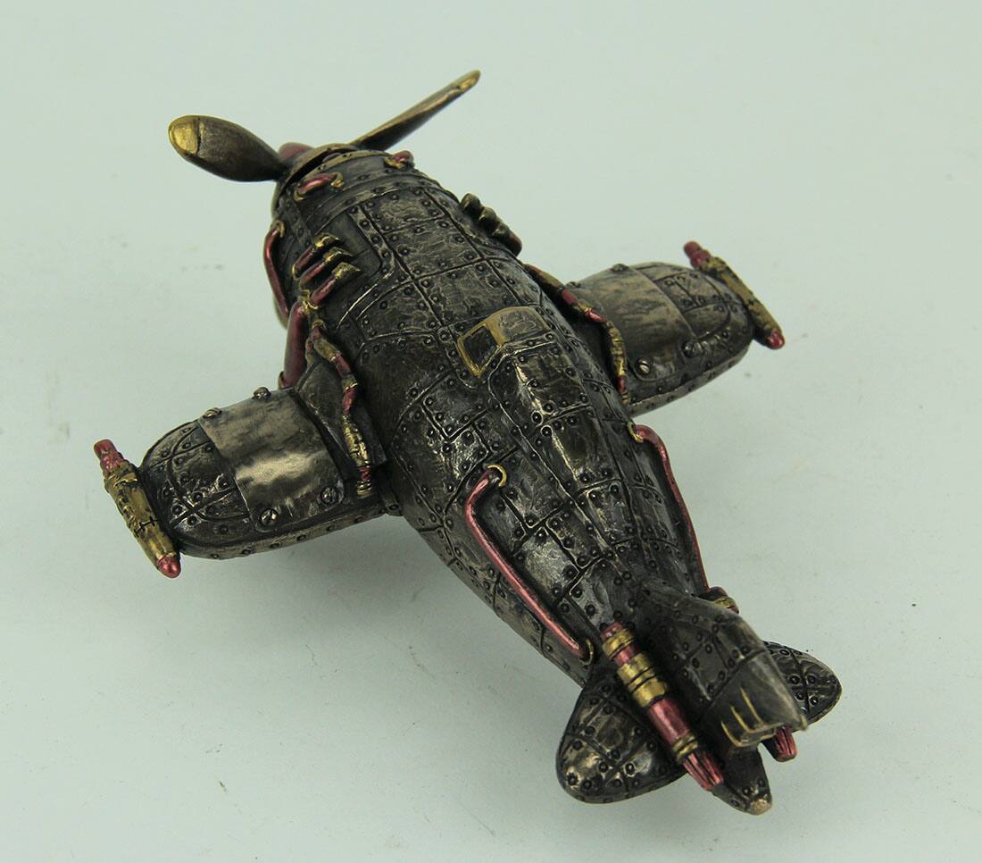 Alt View 2. Veronese Design - Steampunk Style Bronze Finish Single Propeller Airplane Statue - Bronze.