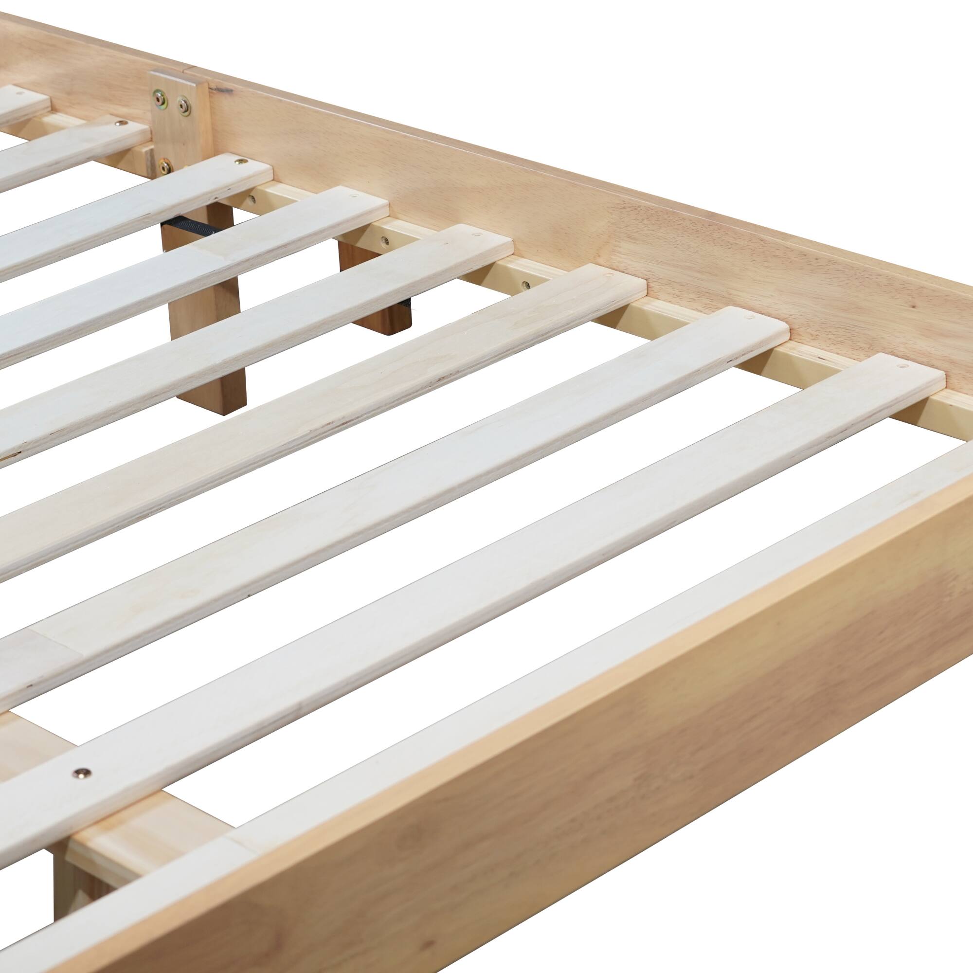 Left. GOODSILO - Queen Size Solid Wood Bed with Rattan Headboard and Enhanced Support Feet - Natural.