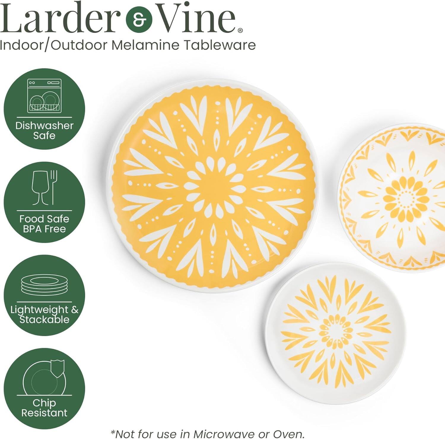 Larder & Vine. Indoor/Outdoor Melamine Tableware Dishwasher Safe Food Safe BPA Free Lightweight & Stackable Chip Resistant *Not for use in Microwave or Oven.