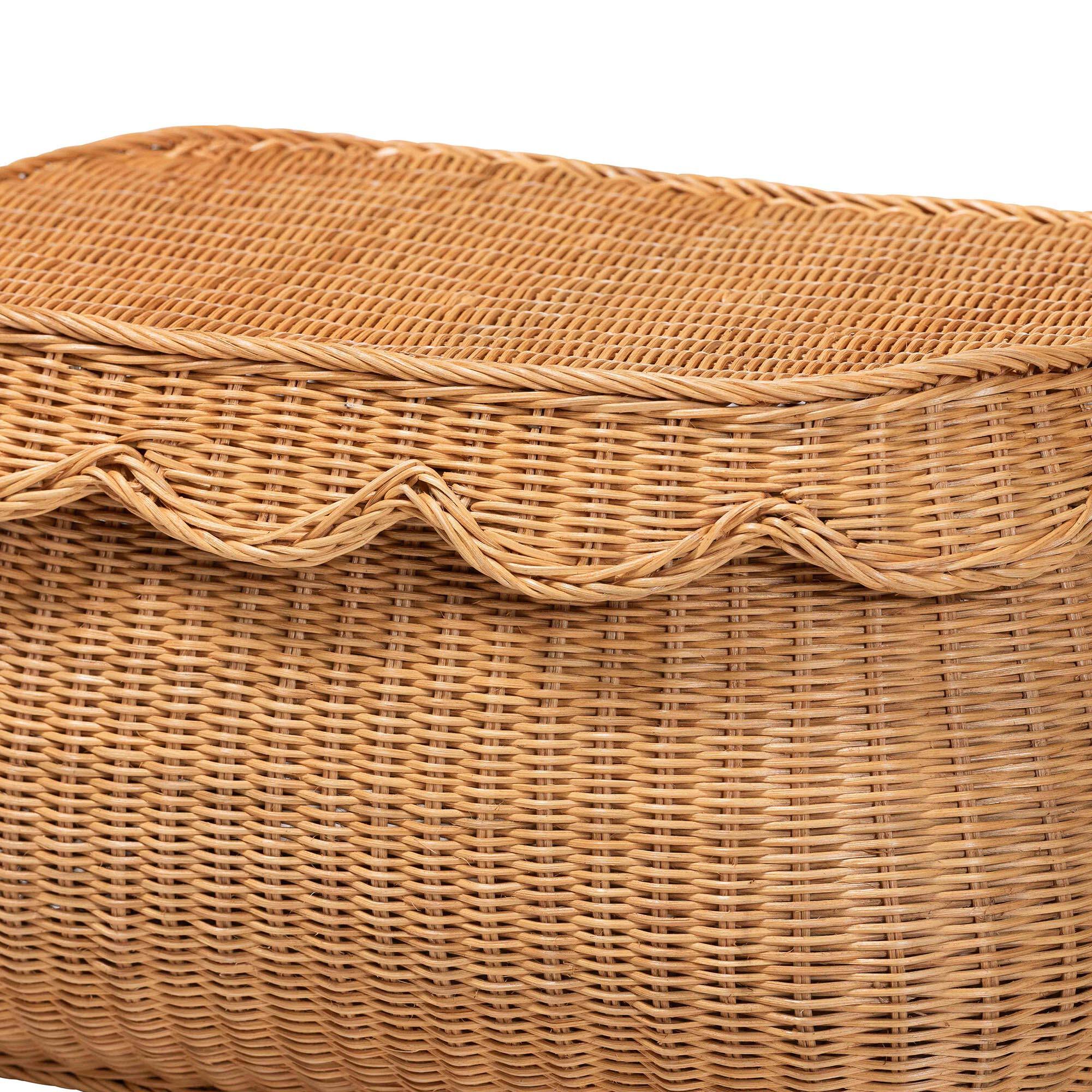 Alt View 1. bali & pari - Ayleen Natural Rattan Basket with Scalloped Lid – Handwoven Wicker Storage Box, Boho Coastal Home Décor, Small - Light Honey.