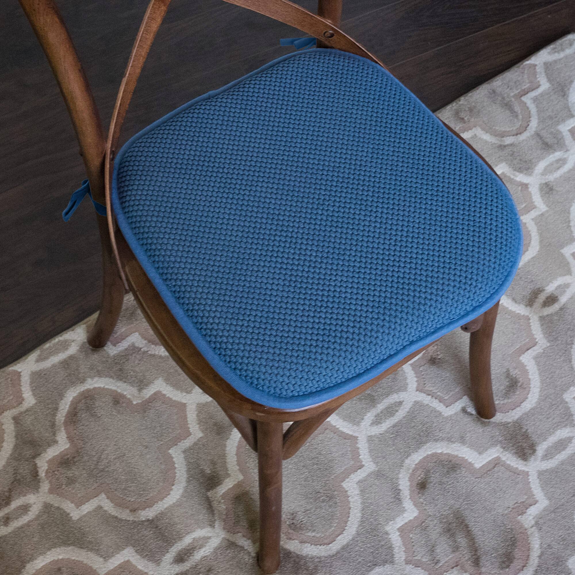 Back. Sweet Home Collection - Honeycomb Memory Foam Non-Slip 16" x 16" Chair Cushion Pad with Ties, 2-Pack - Blue.