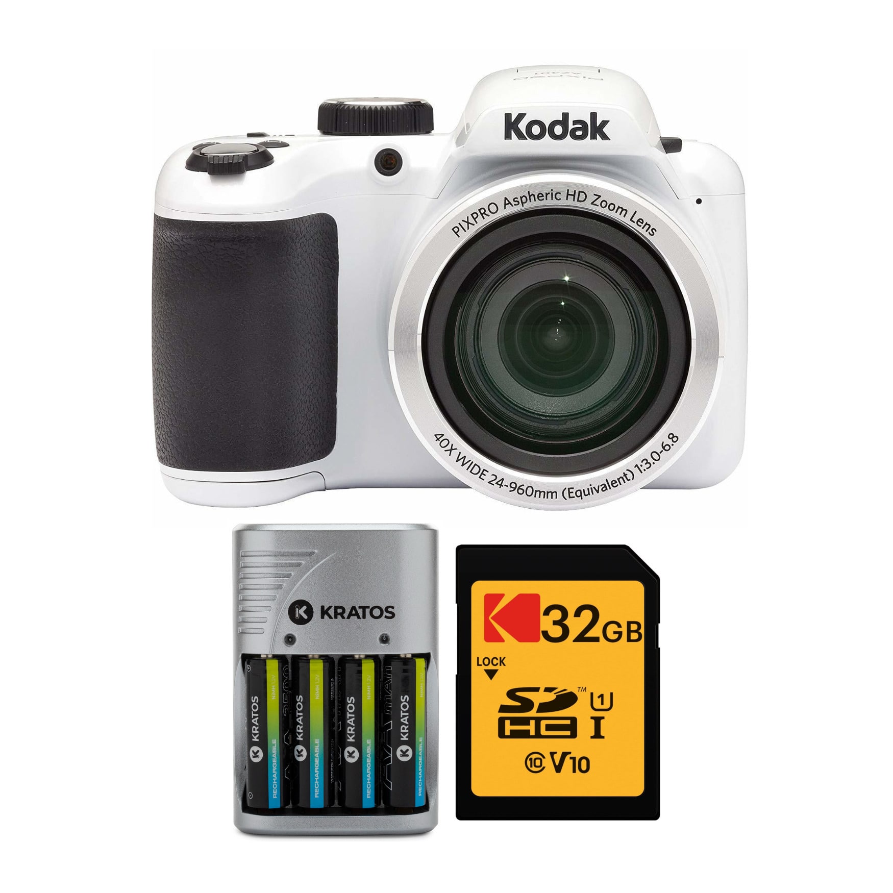 Kodak - PIXPRO AZ401 Astro Zoom Digital Camera (White) Bundle with Accessories