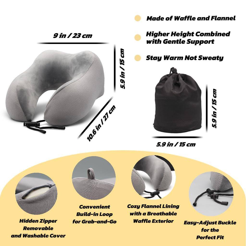 - Made of Waffle and Flannel
- Higher Height Combined with Gentle Support
- Stay Warm Not Sweaty

- 9 in / 23 cm
- 5.9 in / 15 cm
- 10.6 in / 27 cm

- Convenient Build-in Loop for Grab-and-Go
- Cozy Flannel Lining with a Breathable Waffle Exterior
- Easy-Adjust Buckle for the Perfect Fit
- Hidden Zipper Removable and Washable Cover

- 5.9 in / 15 cm