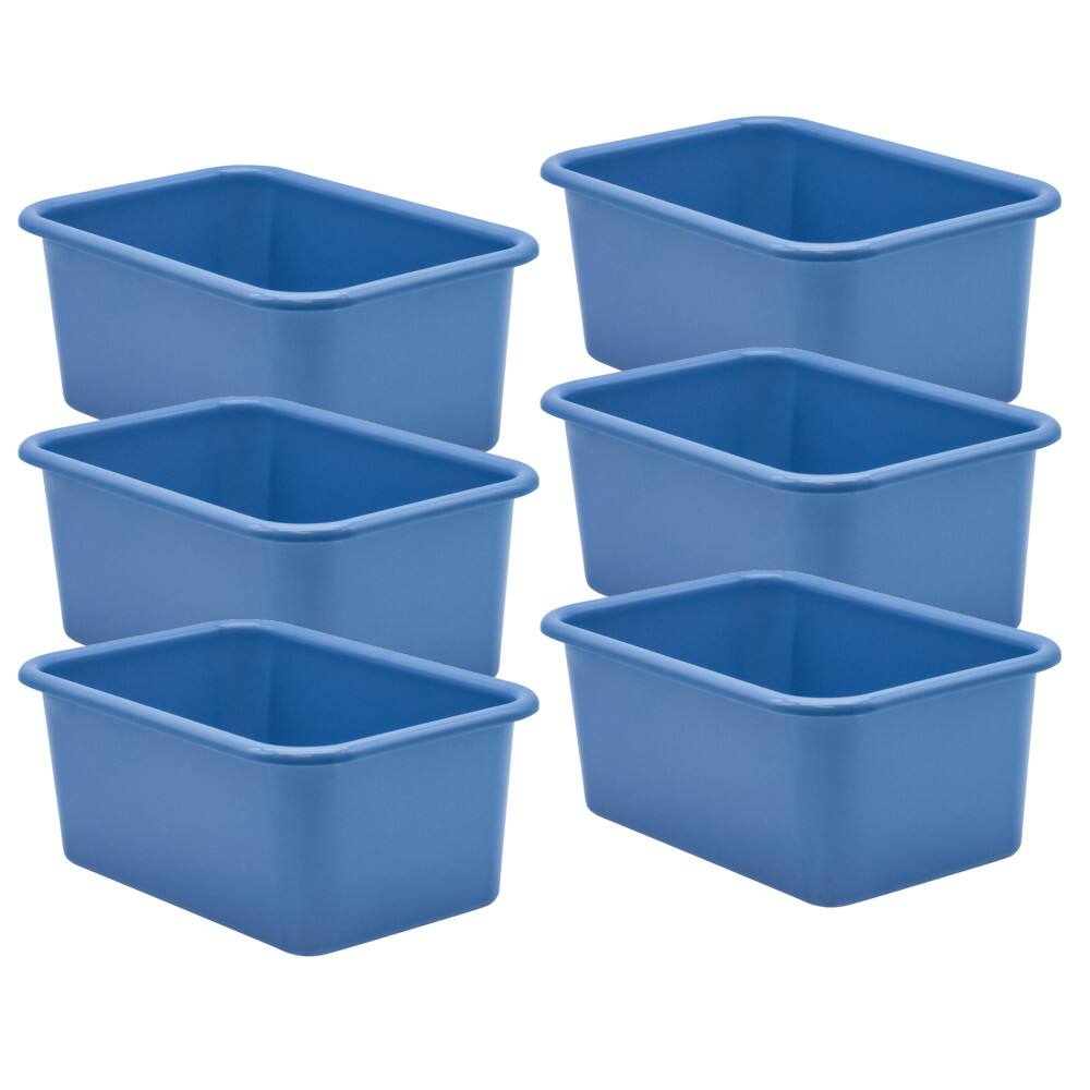 Front. Teacher Created Resources - Teacher Created Resources Slate Blue Small Plastic Storage Bin, Pack of 6.