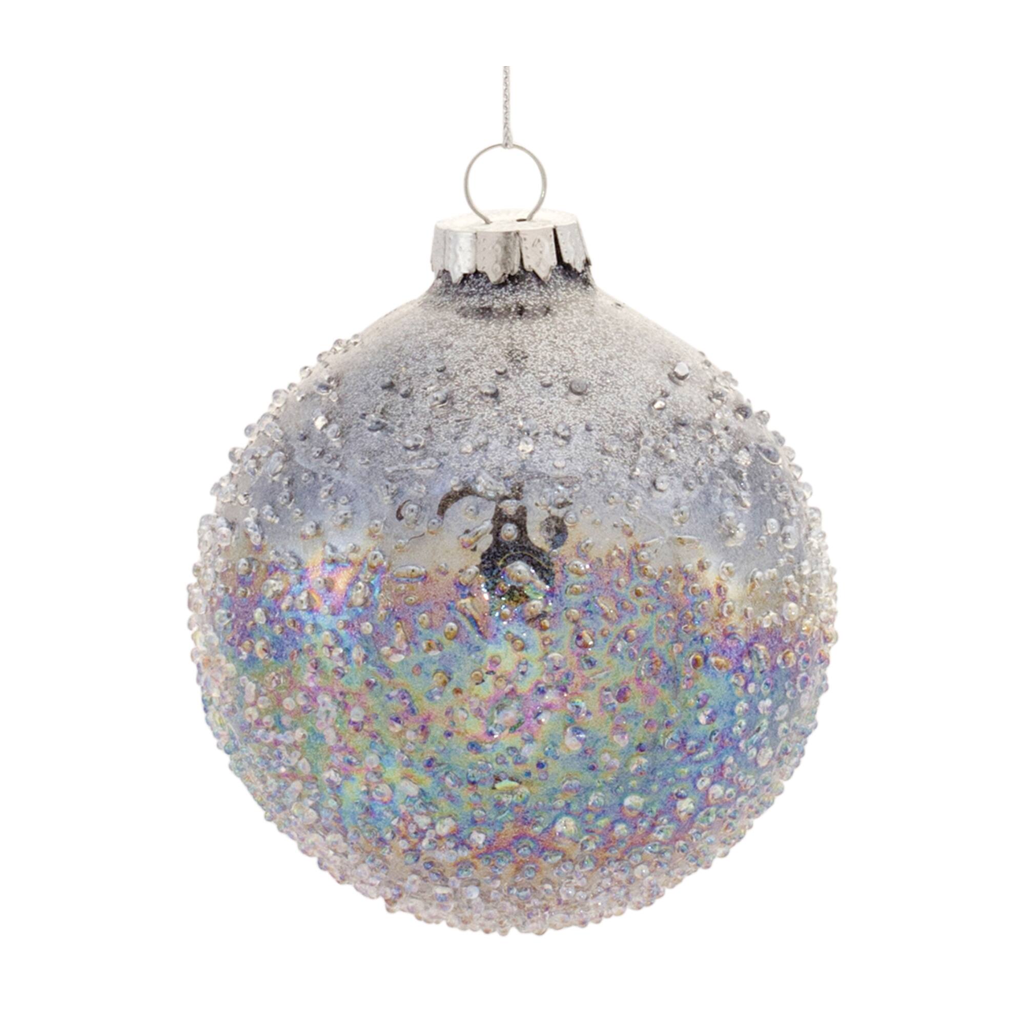 Back. BreeBe - Irredescent Glass Ball Ornament (Set of 12) - Silver, Blue, White.