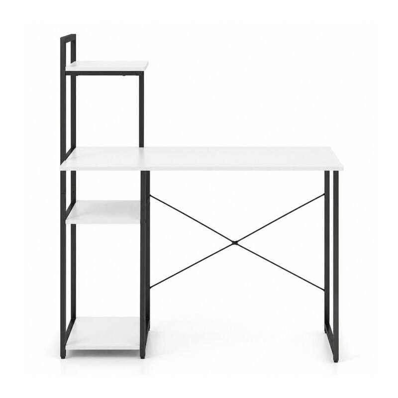 Alt View 4. WELLFOR - 39.5" Computer Desk with Shelves and 3-Tier Storage Bookshelf, Laptop PC Work Table Writing Desk for Small Spaces - White.