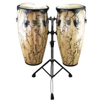 Front. Tycoon Percussion - Supremo Select Series 10-inch & 11-inch Conga Set, 28-inch Siam Oak Shells, Water Buffalo Heads, Hoops, Double Stand.