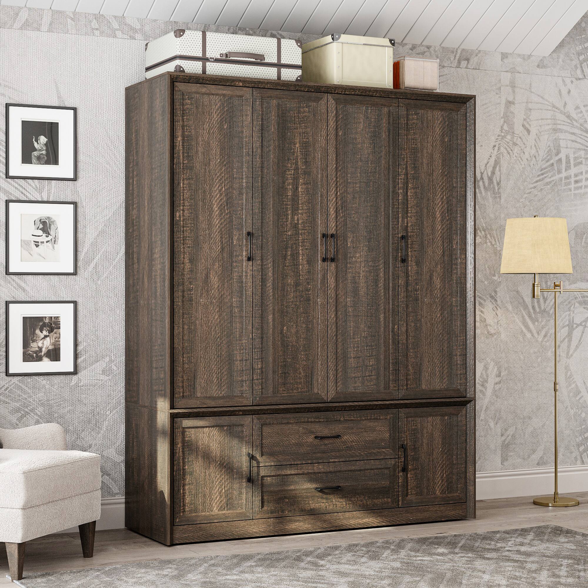 Alt View 5. FUFU & GAGA - Four-Door Wardrobe Closet with Shelves and Drawers for Complete Bedroom Storage - Black.