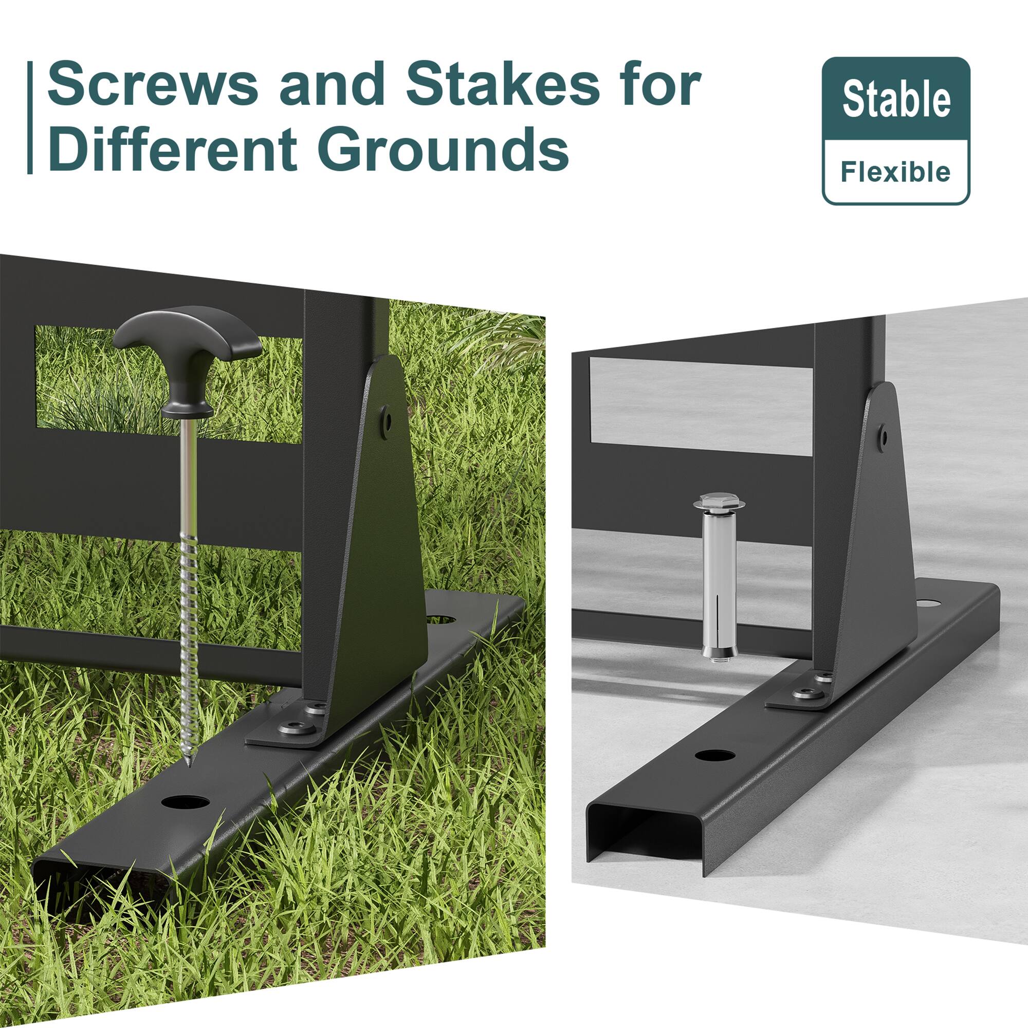 Screws and Stakes for Different Grounds

Stable Flexible