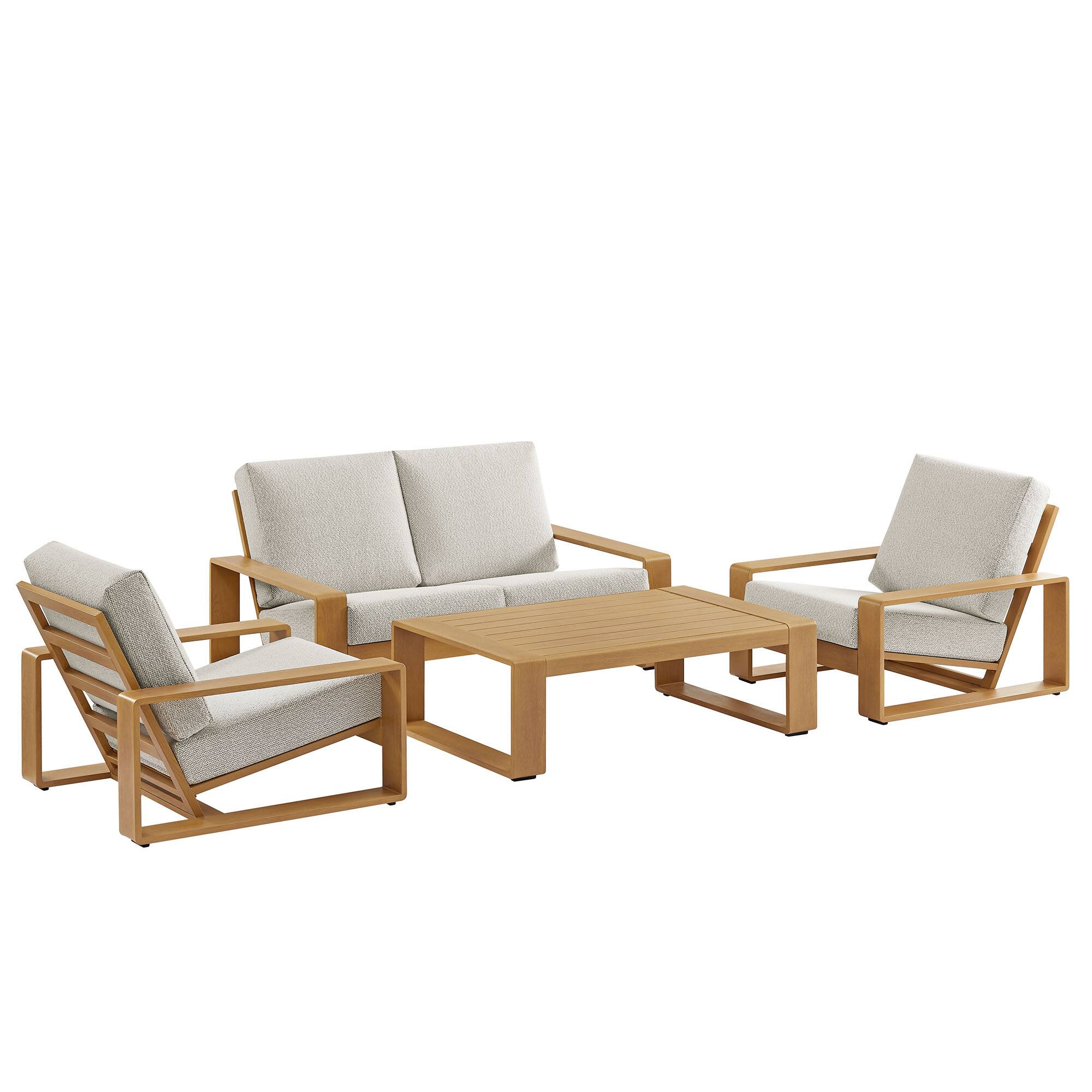 Left. Modway - Lirienne 4-Piece Outdoor Patio Aluminum Faux Wood Furniture Set - Ivory Natural.