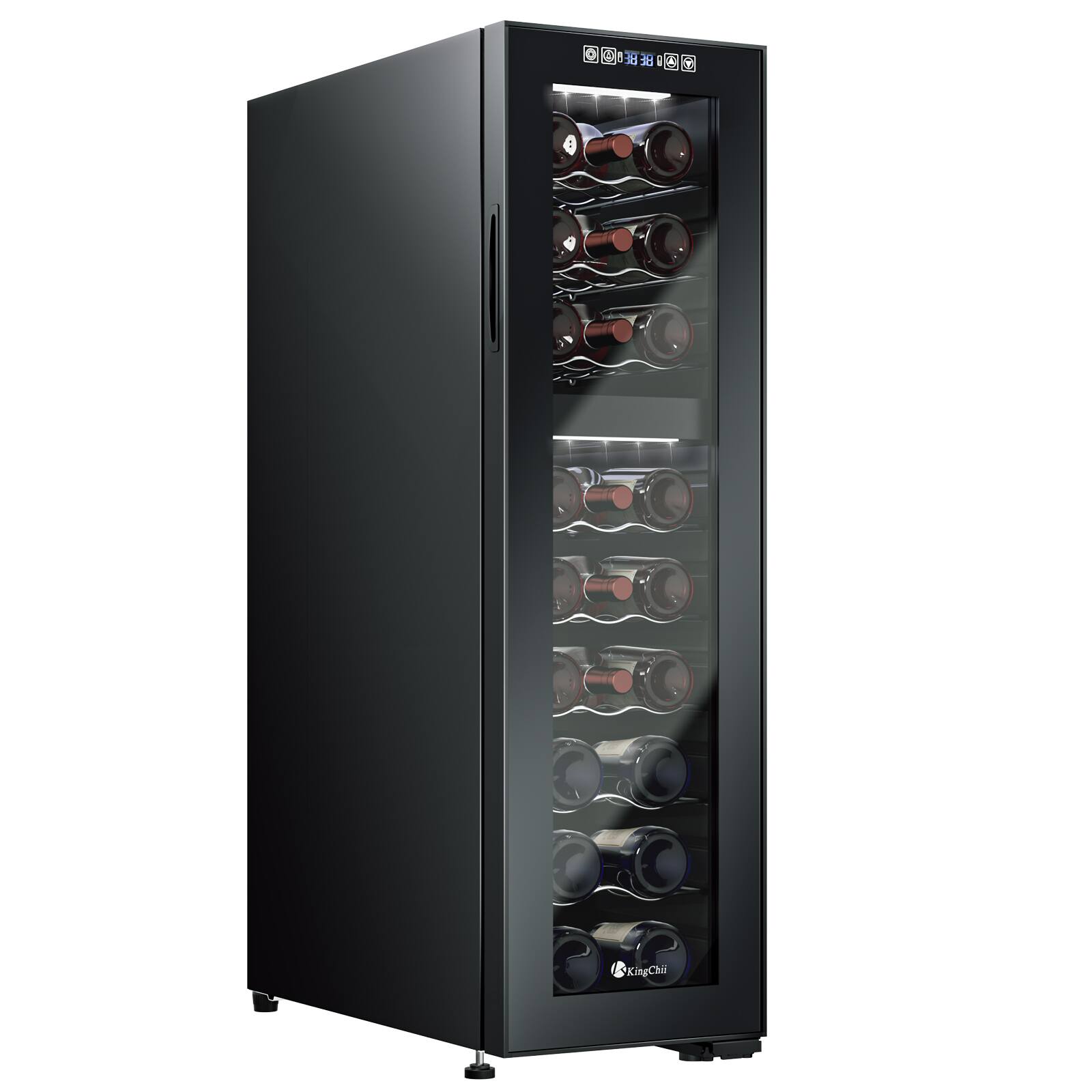 Front. KingChii - 24-Bottle Dual Zone Wine Cooler Refrigerator with Digital Temperature Control and Low Noise Compressor - Black.