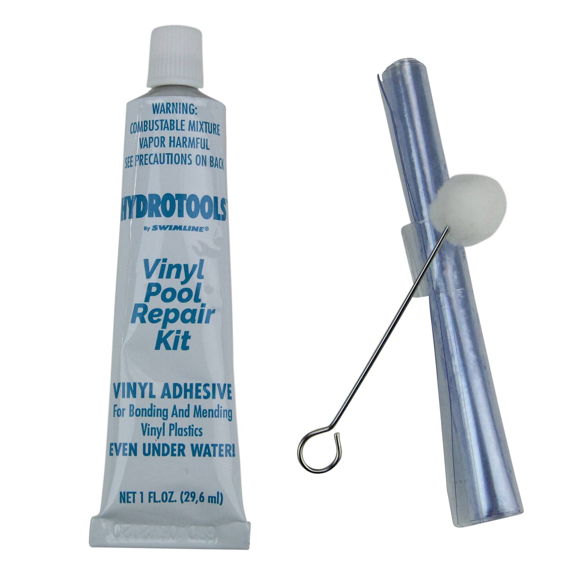 **WARNING:**
COMBUSTABLE MIXTURE  
VAPOR HARMFUL  
SEE PRECAUTIONS ON BACK  

**HYDROTOOLS**  
by SWIMLINE  

**Vinyl Pool Repair Kit**  

**VINYL ADHESIVE**  
For Bonding and Mending Vinyl Plastics  
EVEN UNDER WATER!  

NET 1 FL.OZ. (29.6 ml)