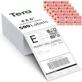 Tera - Direct Thermal Label Paper 4" x 6" – Fanfold (500 Pack)
