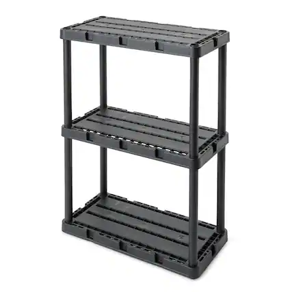 Front. Gracious Living - Gracious Living 3 Shelf Knect-A-Shelf Fixed Height Light Duty Storage Unit,Black - 3 Shelf - Black.