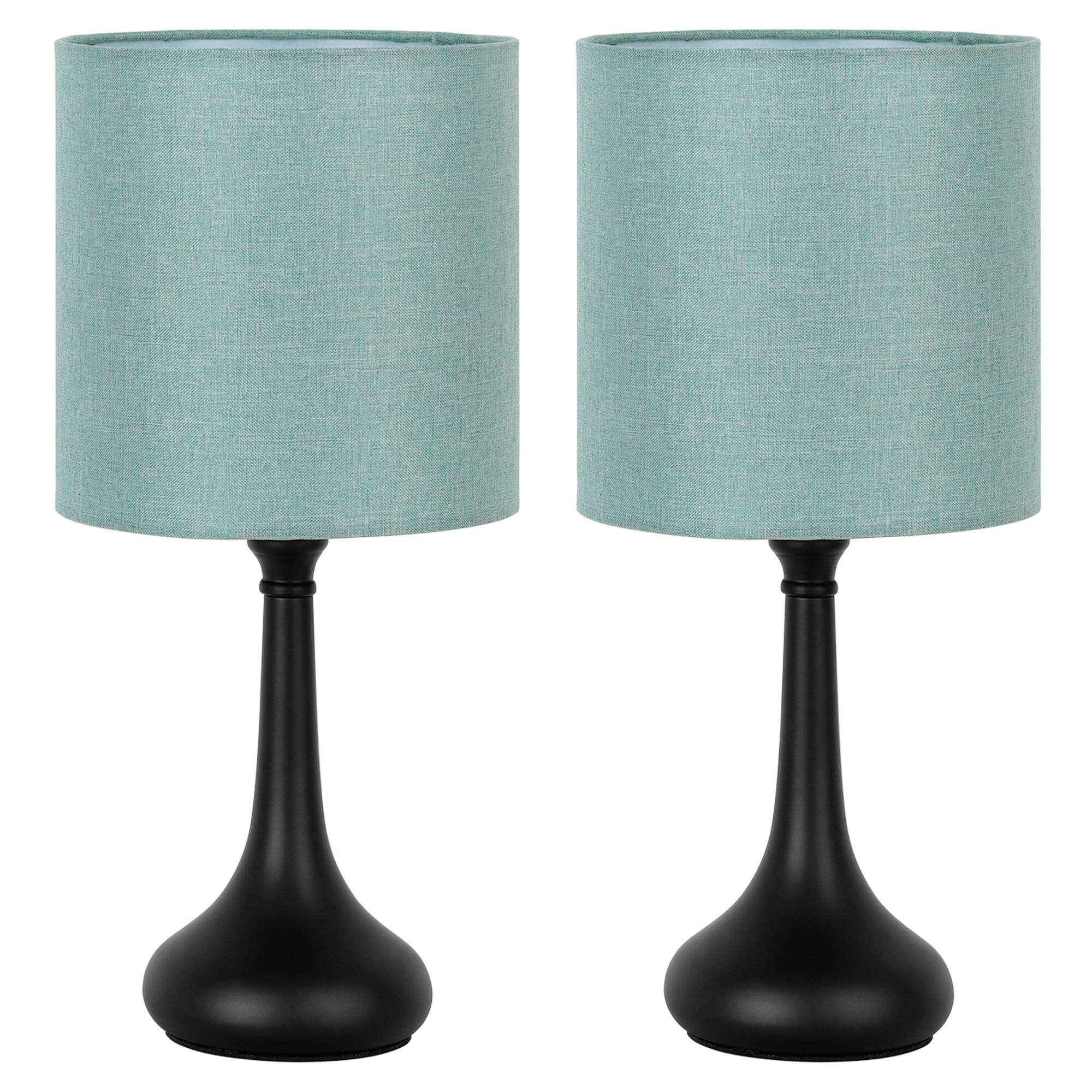 Angle. Oumilen - Set of 2 Green Fabric Shade Table Lamps – Modern Black Metal Base Nightstand Lamps for Bedroom.