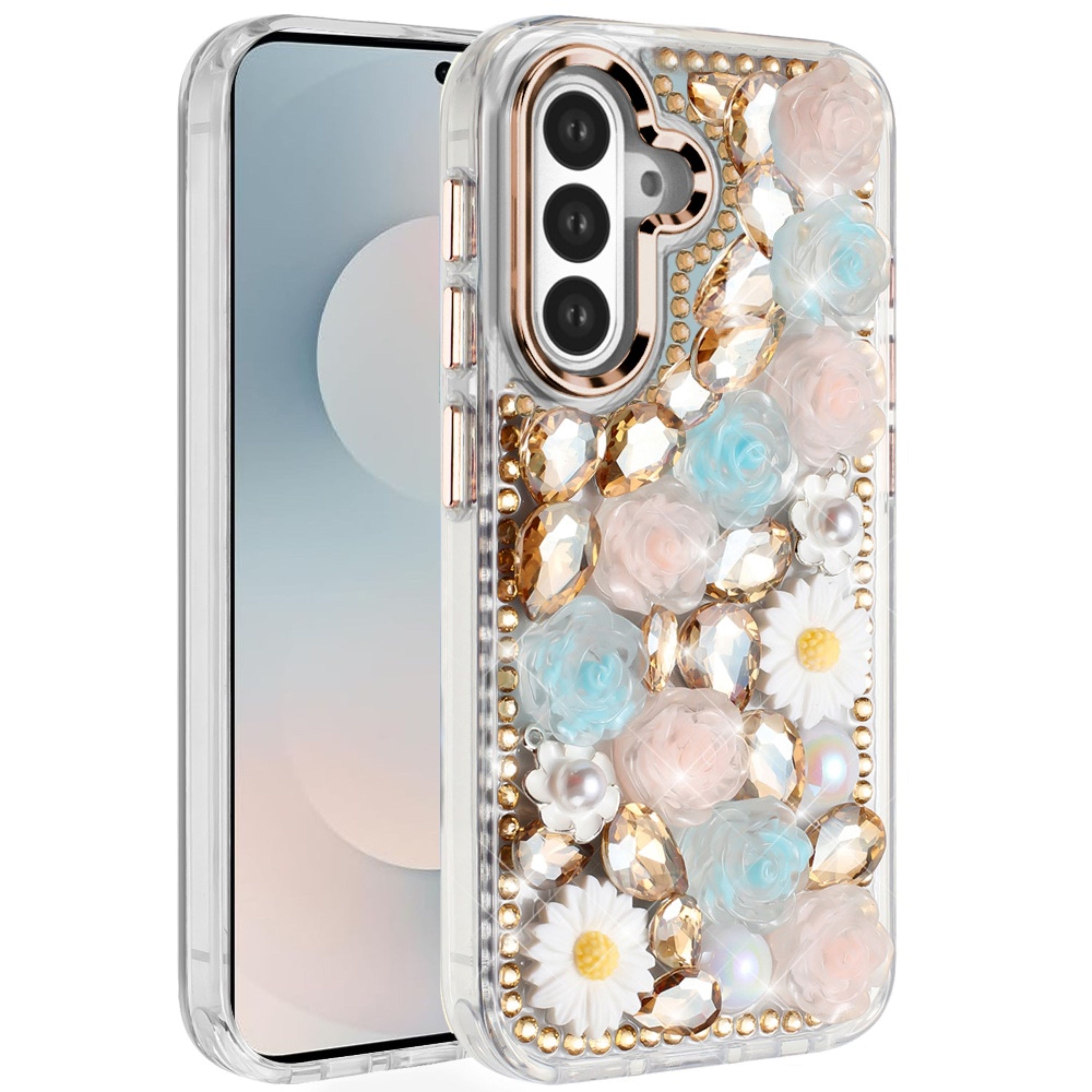 Kitcheniva - Bling Rhinestone Jewel Case Plus Tempered Glass For Samsung S26 - Gold