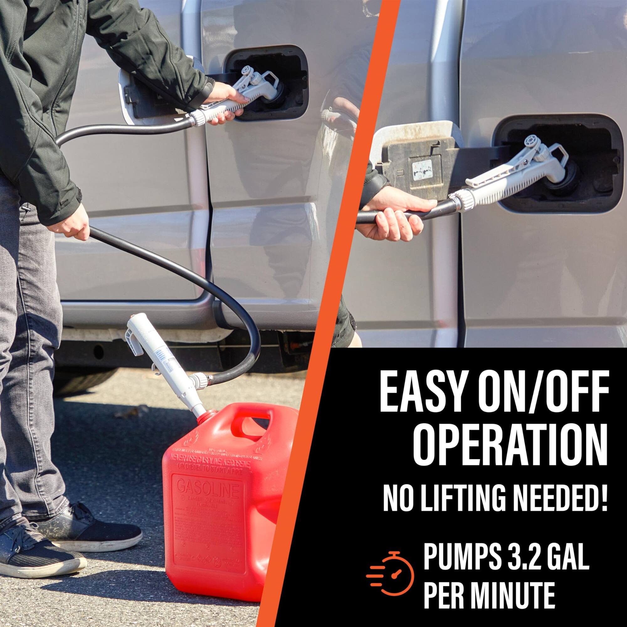 EASY ON/OFF OPERATION  
NO LIFTING NEEDED!  
PUMPS 3.2 GAL PER MINUTE