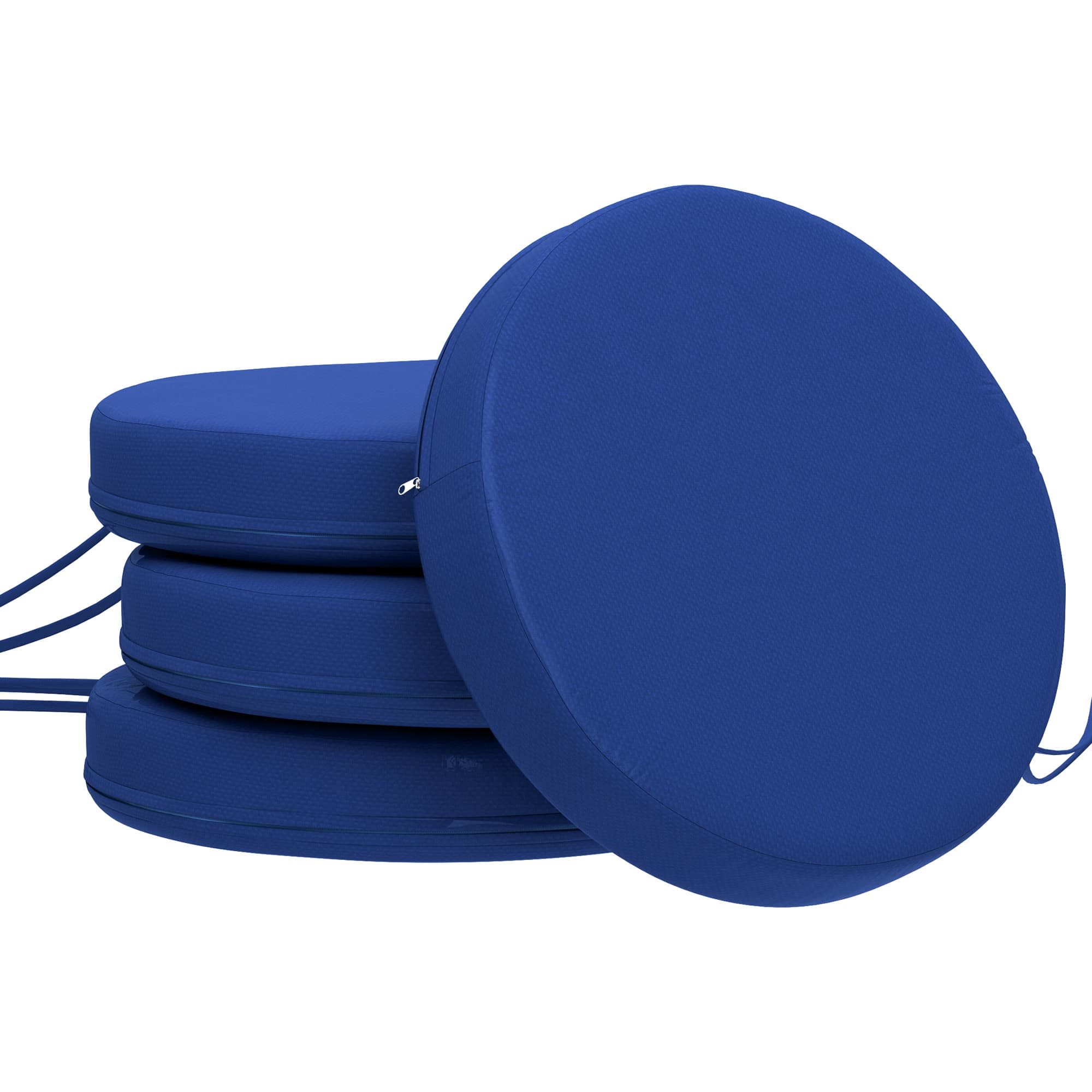 Outsunny - Chair Cushions Set of 4 Round Seat Cushions for Dining Bistro Chairs Machine Washable, 15" x 15" x 3" - Blue