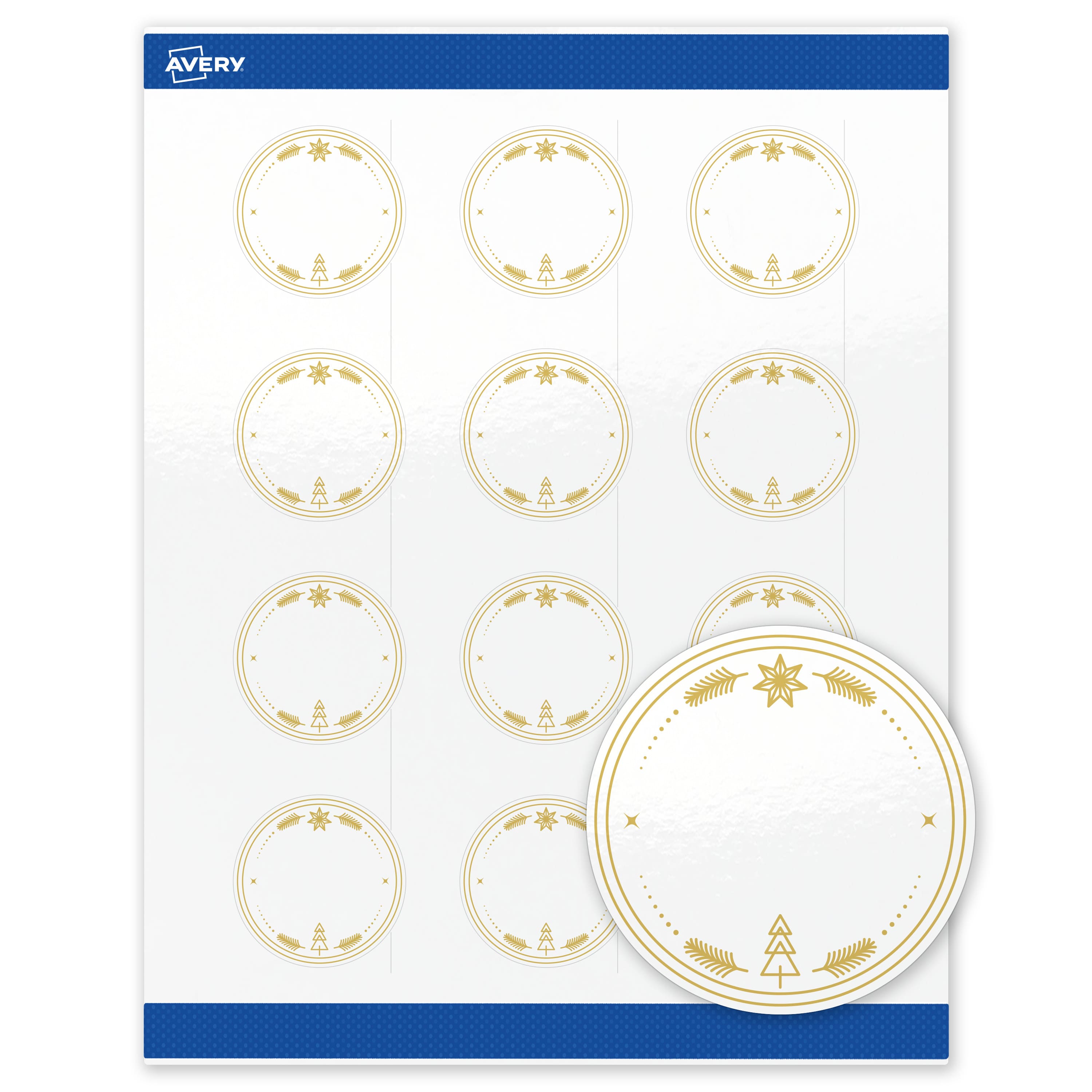 Avery - Avery® Labels, 2" Diameter, Glossy Gold Christmas Trees - White