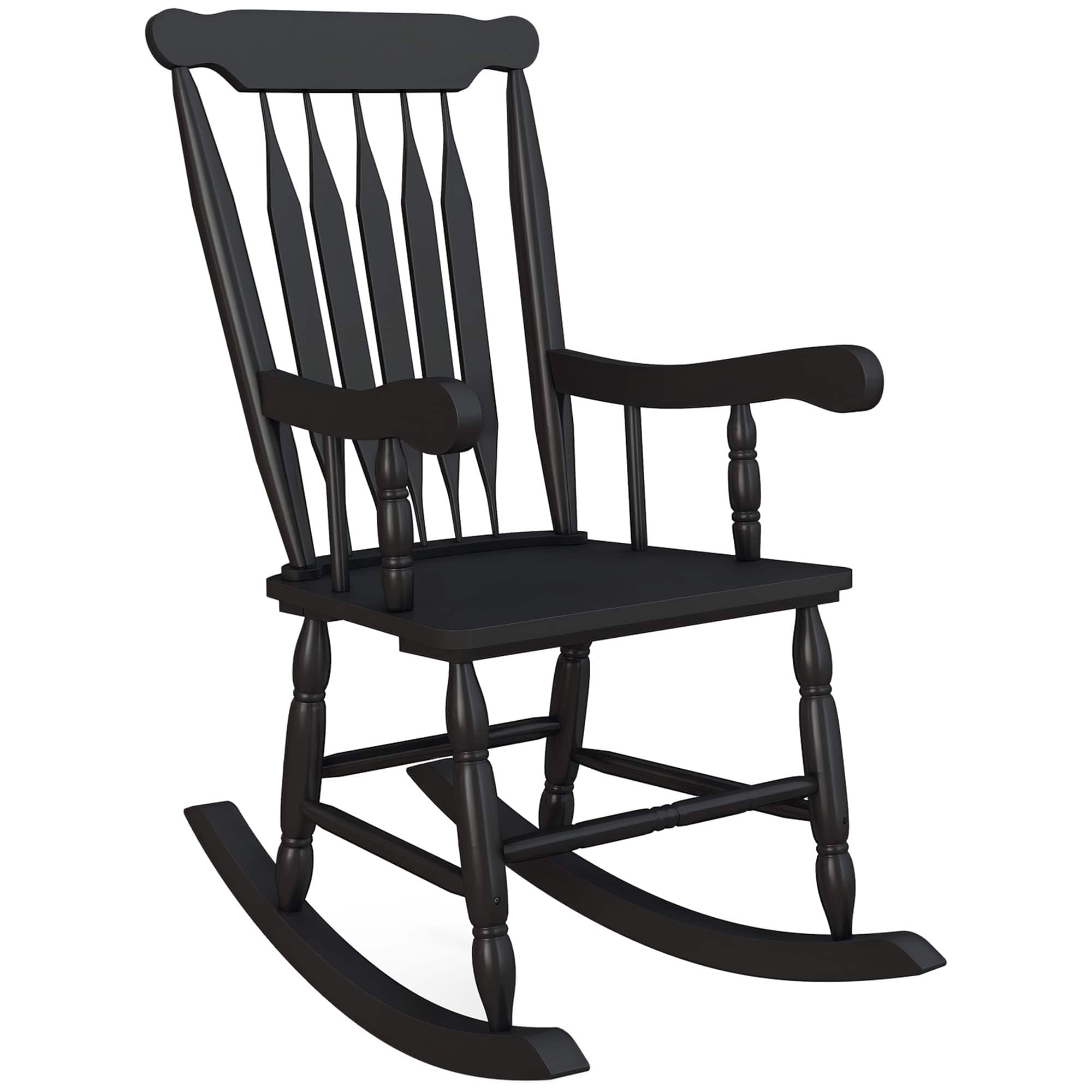 Outsunny - Outdoor Wood Rocking Chair, 350 lbs. Porch Rocker with High Back for Garden, Patio, Balcony - Black