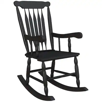 Front. Outsunny - Outdoor Wood Rocking Chair, 350 lbs. Porch Rocker with High Back for Garden, Patio, Balcony - Black.