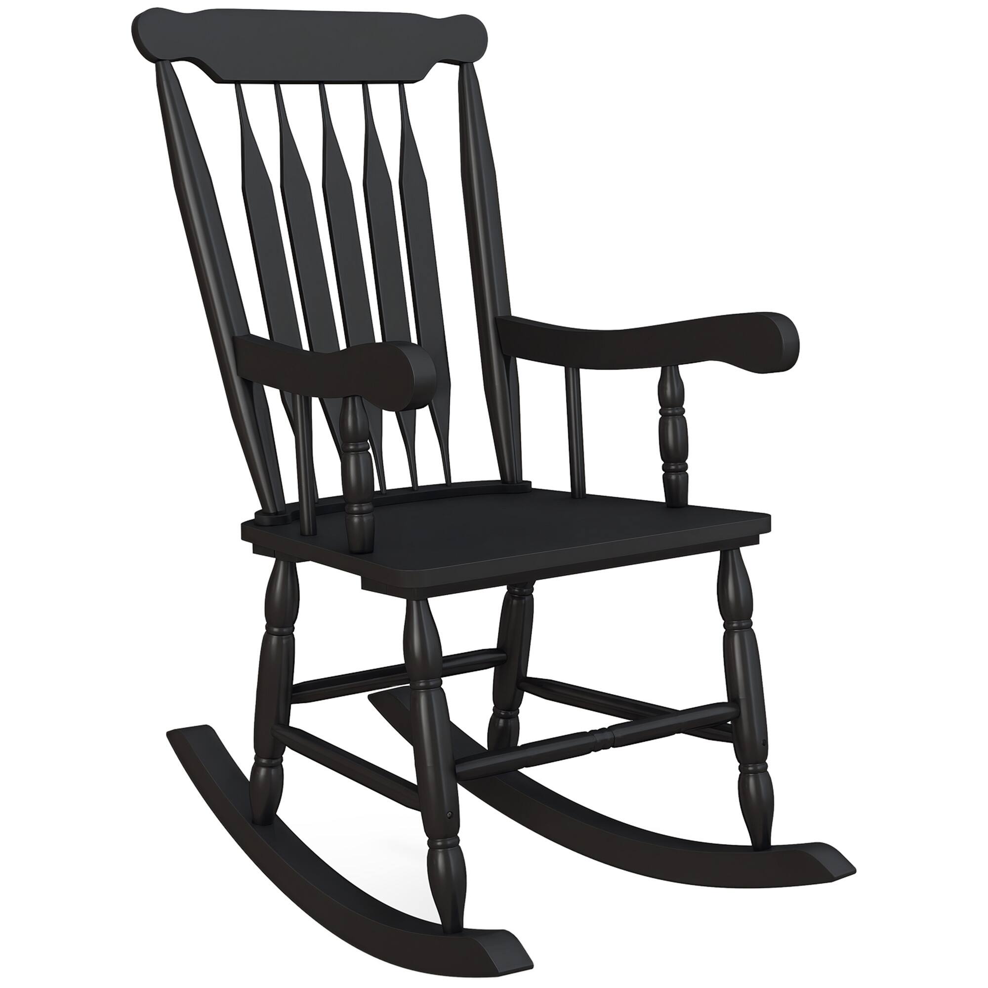 Front. Outsunny - Outdoor Wood Rocking Chair, 350 lbs. Porch Rocker with High Back for Garden, Patio, Balcony - Black.