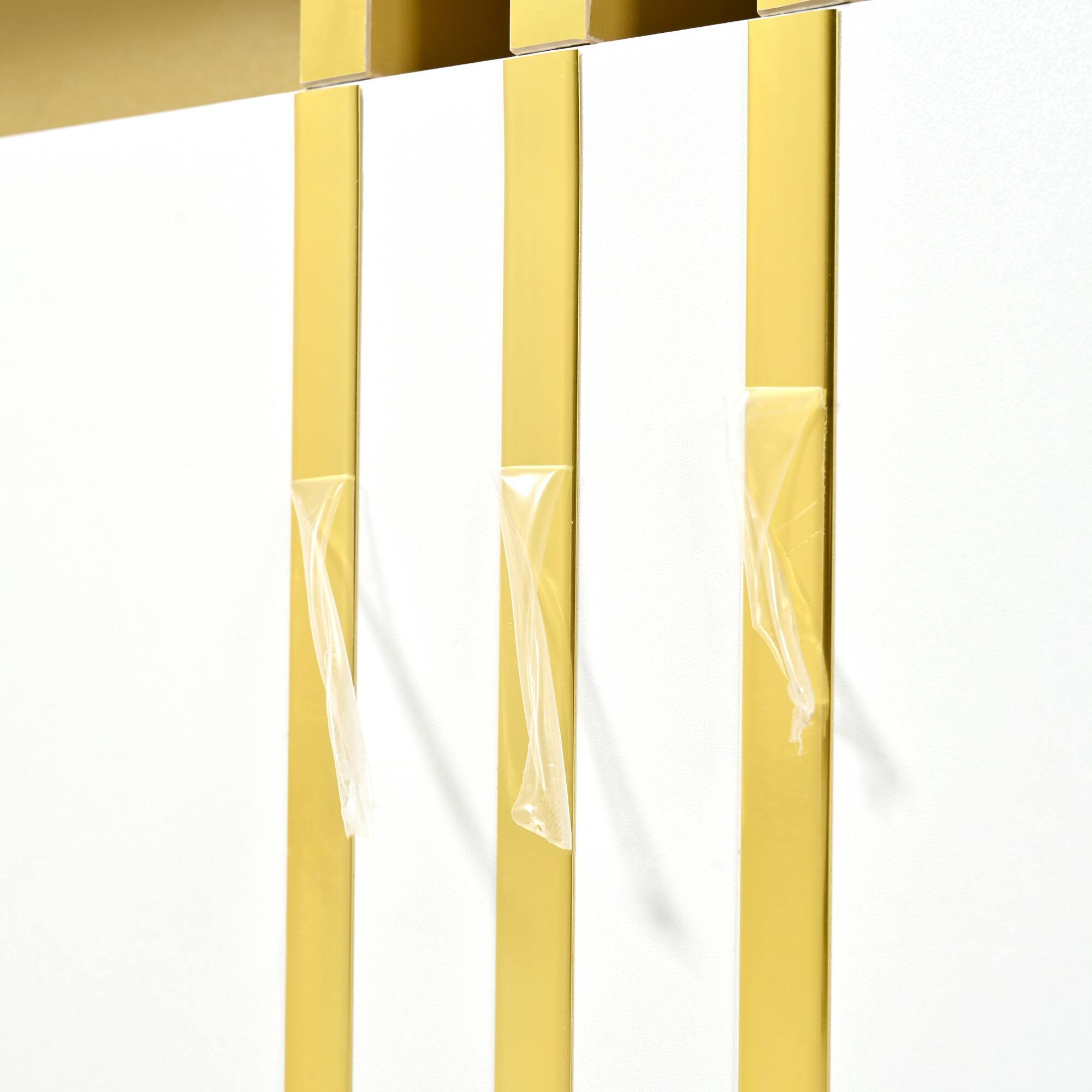 Alt View 9. Tiramisubest - Contemporary Coffee Table with Faux Marble Top,Caster Wheels,Moderate Luxury Center Table with Gold Metal Bars,White - White.