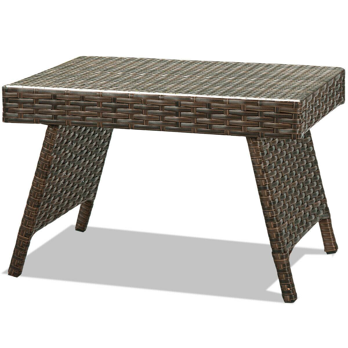 Alt View 1. Costway - Costway Patio Folding Wicker Side Coffee Table Poolside Garden Lawn Bistro Furniture - Mix Brown.