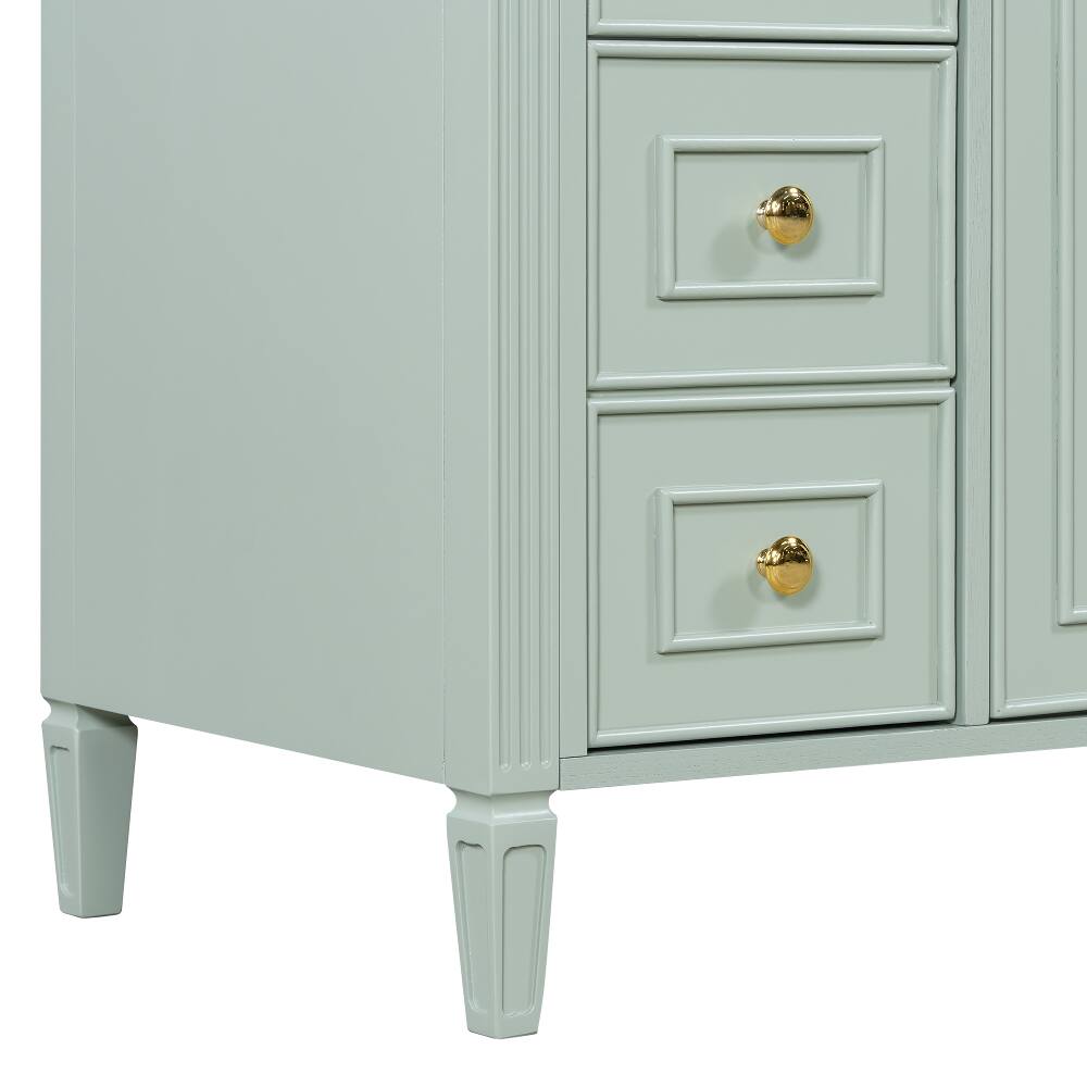 Alt View 10. Loheer - Loheer 36 Inch Bathroom Vanity with Sink, Green Solid Wood Cabinet, Flip-Out Drawer & Gold Handles - Green.