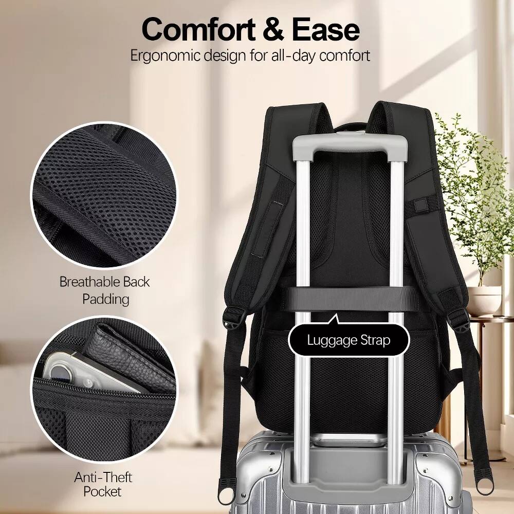 Comfort & Ease  
Ergonomic design for all-day comfort  

Breathable Back Padding  

Luggage Strap  

Anti-Theft Pocket