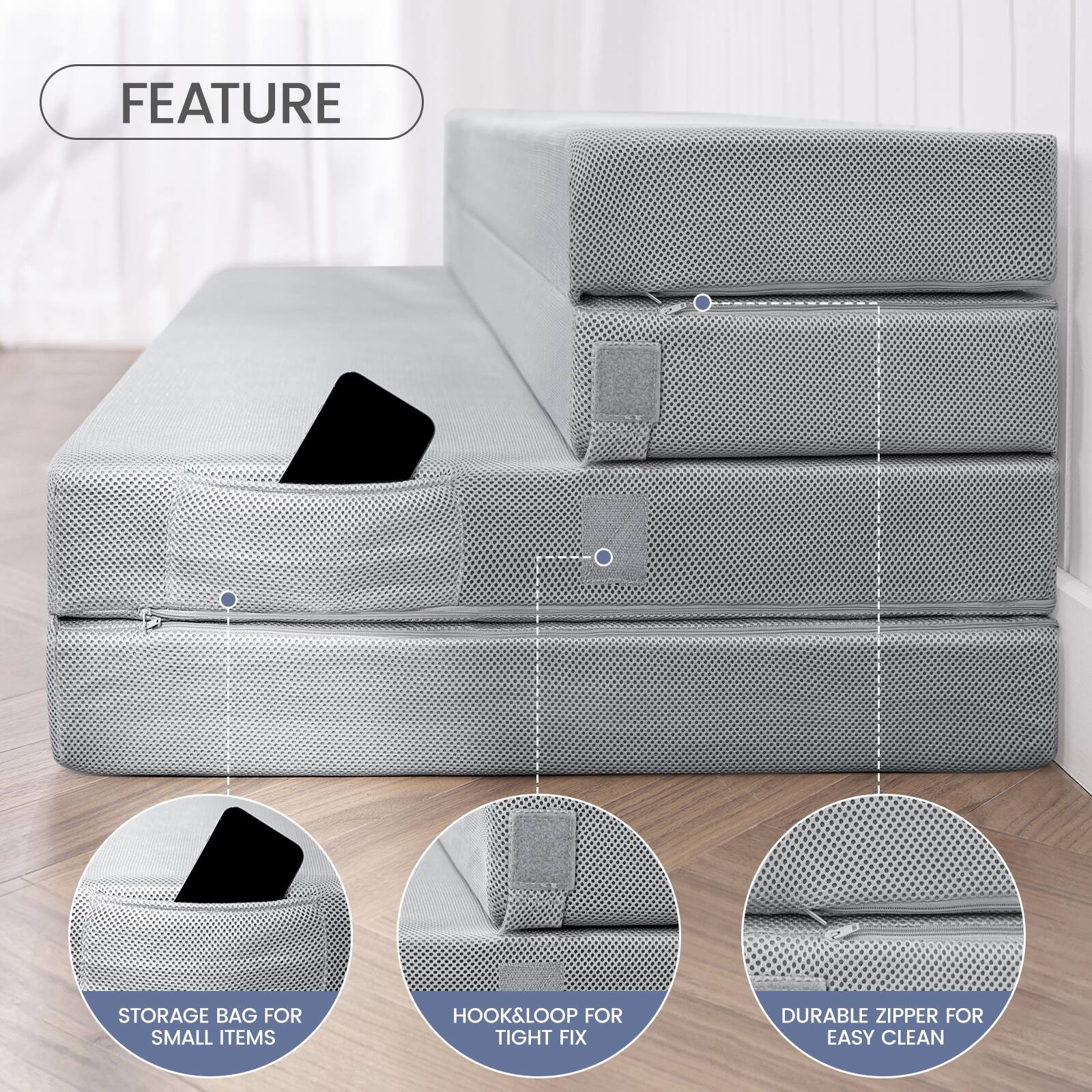 FEATURE

- STORAGE BAG FOR SMALL ITEMS
- HOOK&LOOP FOR TIGHT FIX
- DURABLE ZIPPER FOR EASY CLEAN