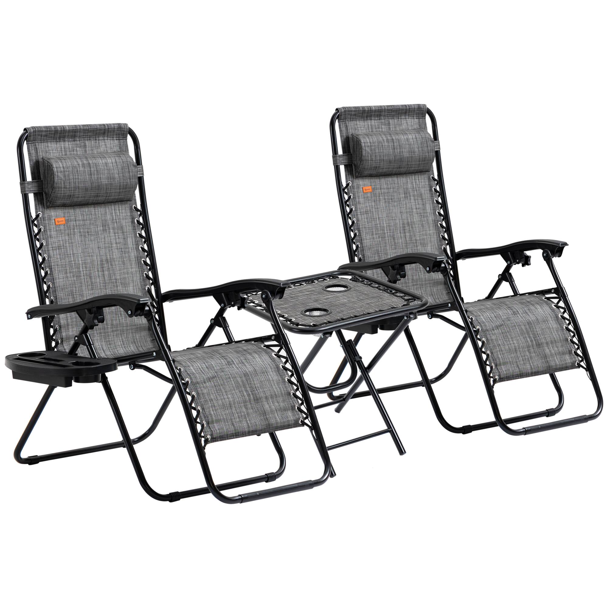 Outsunny - Zero Gravity Chair Set with Side Table, Folding Reclining Chair with Cupholders & Pillows, Adjustable Lounge Chair - Gray price history on PriceWatchPro