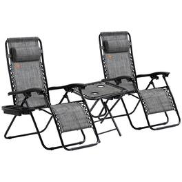Outsunny - Zero Gravity Chair Set with Side Table, Folding Reclining Chair with Cupholders & Pillows, Adjustable Lounge Chair - Gray