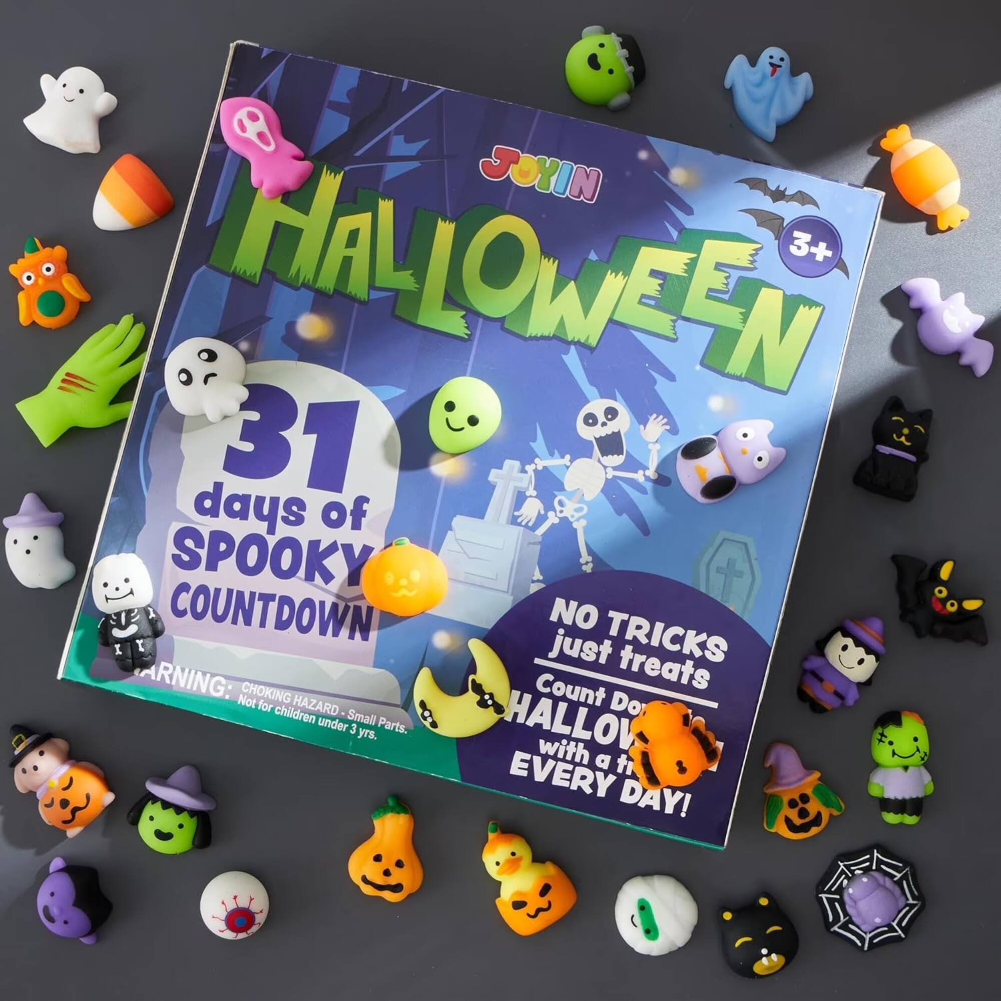 TOYIN  
HALLOWEEN  
3+  
31 days of SPOOKY COUNTDOWN  
NO TRICKS just treats  
Count treats  
HALLOW with a ti EVERY DAY!  
WARNING: CHOKING HAZARD - Small parts. Not for children under 3 yrs.