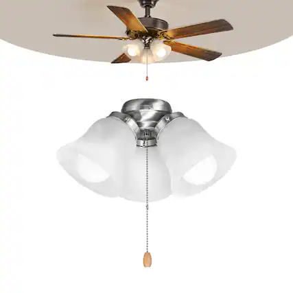 Front. VEVOR - Ceiling Fan Light Kit, Three-Light 3000K 750lm Fan Light Kit with Pull Chain, Replacement Fixture for Living Room - White.