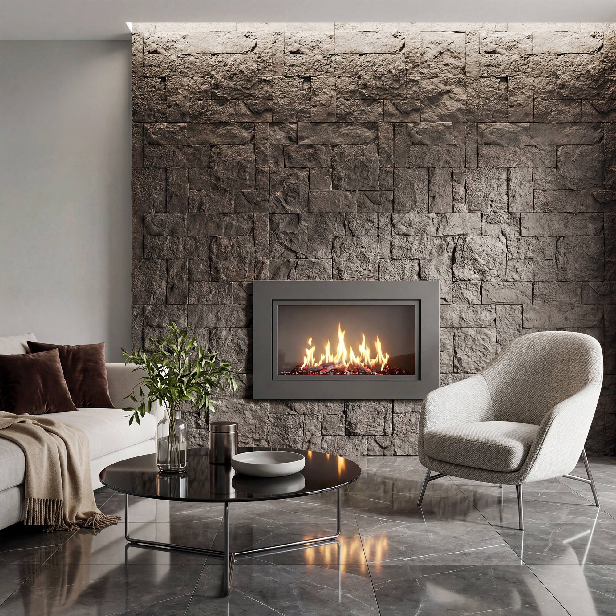 Alt View 1. Homcom - 3D Faux Stone Wall Panels - Black.