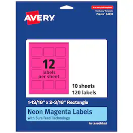 Avery - Rectangle Labels, Neon Magenta, 1-13/16" x 2-3/16", 120ct - Pink