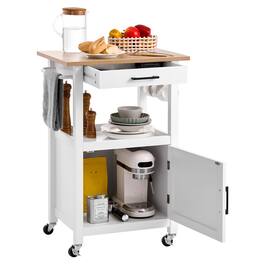 VEVOR - Kitchen Island Cart with Single Door Cabinet, Mobile Carts with Drawer, Towel Rack, Portable Table on Swivel Wheels - White