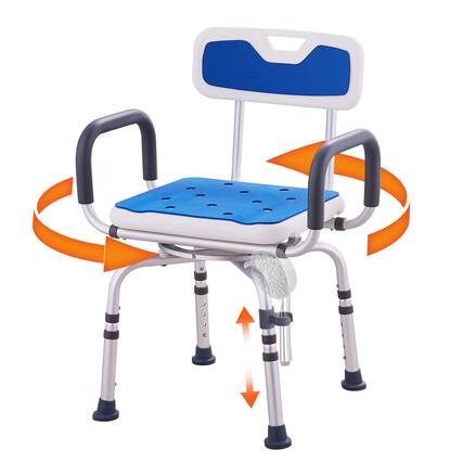 Front. VEVOR - Swivel Shower Chair 360 Degree, Adjustable Shower Seat with Armrests and Backrest for Inside Shower - Blue;White.